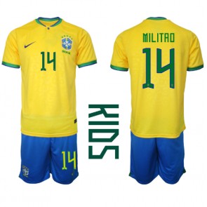 Brasilien Eder Militao #14 kläder Barn VM 2022 Hemmatröja Kortärmad (+ korta byxor)